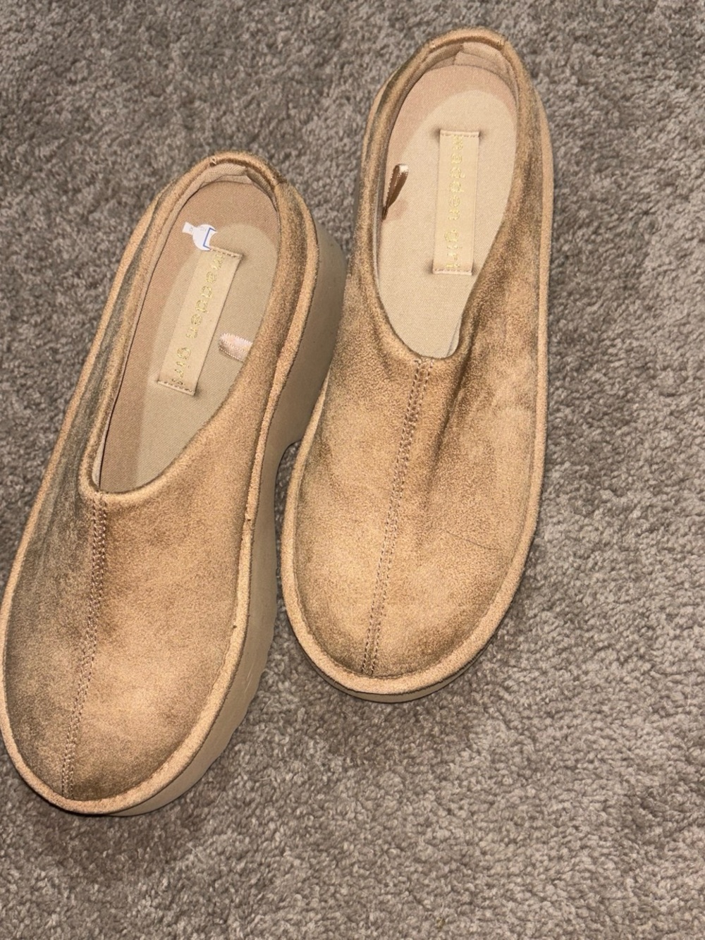 Madden Girl Tan Suede Platform Mule Clogs